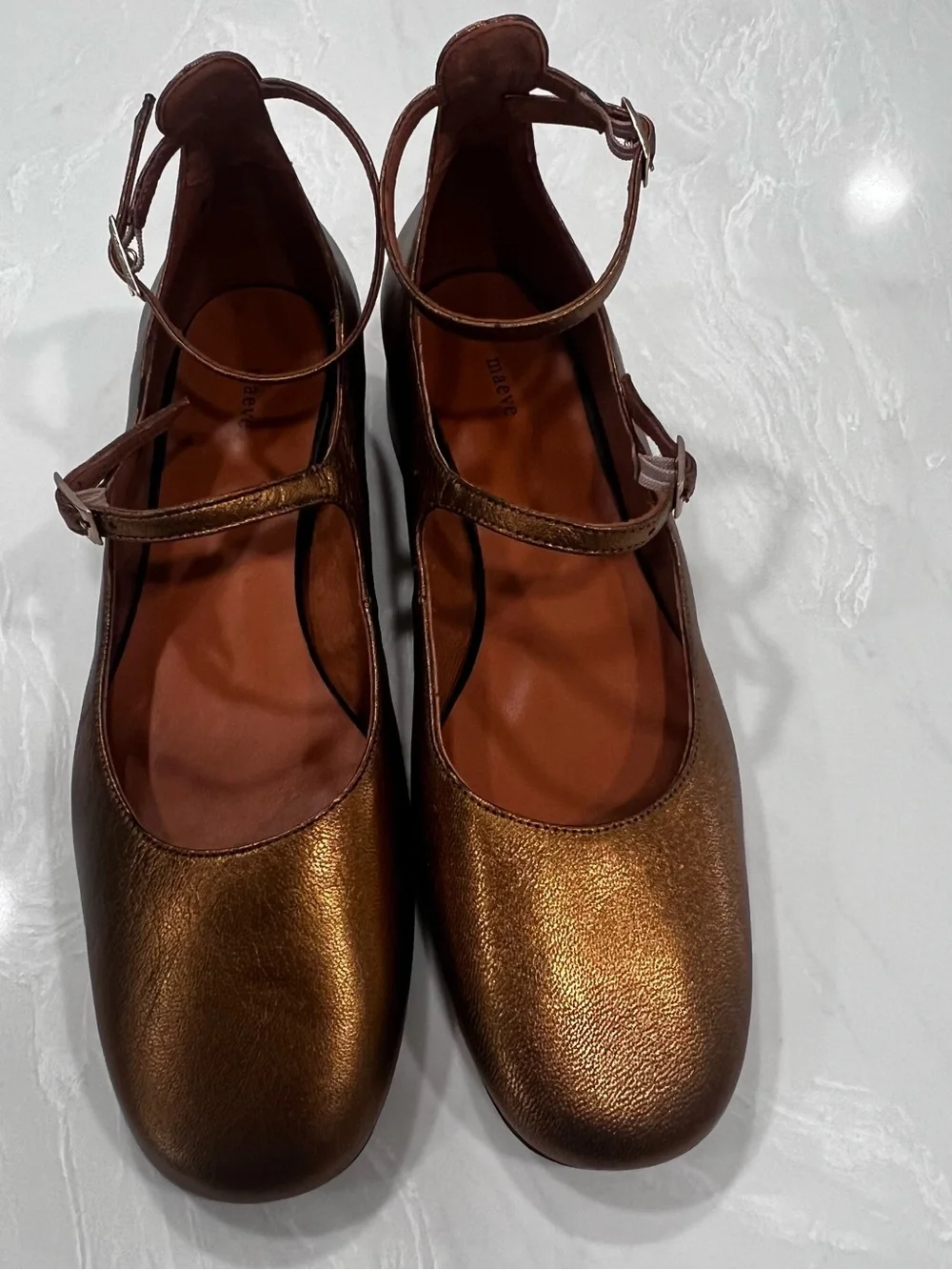 Maeve by Anthropology Women's Mary Jane Shoes Size 38 US 7 Gold Brown Metallic
